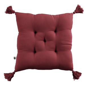 OUREA - Coussin Capitonné 40x40cm avec Pompons Gaze de Coton Lie de Vin