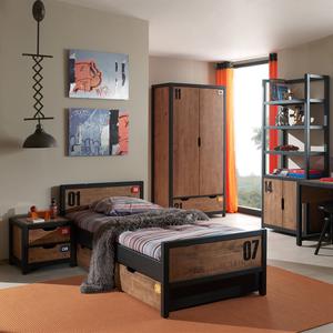 TCHAD - Chambre 90x200cm + Armoire 2 Portes + Bibliothèque