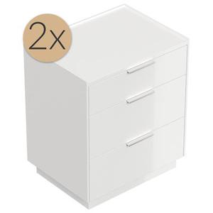 2x Tables de chevet Tamilis 60cm avec 3 tiroirs SoftClose Blanc brillant