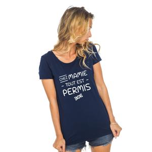 T-shirt Femme - Chez Mamie Tout Est Permis - Navy - Taille L