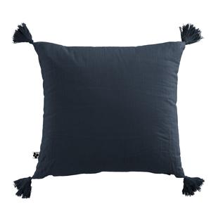 OUREA - Coussin Déhoussable 40x40cm avec Pompons Gaze de Coton Minuit