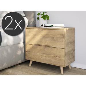 2x Table de chevet debout Talo 60cm 2 tiroirs SoftClose chêne