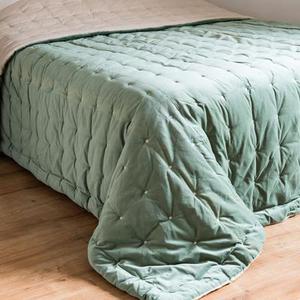 Boutis réversible en velours piqué vert 240x260