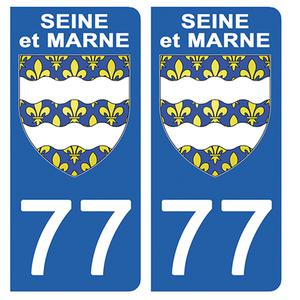 2 stickers pour plaque d'immatriculation Auto, 77 blason de Seine et Marne