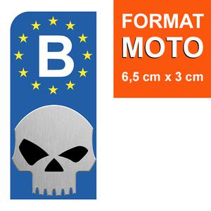 1 sticker pour plaque d'immatriculation MOTO, Belgique, SKULL