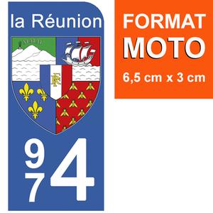 1 sticker pour plaque d'immatriculation MOTO, 974 blason de la Réunion