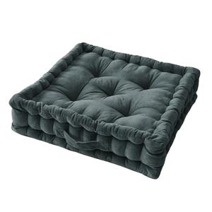 HARRIS - Coussin de Sol 50x50cm Velours de Coton Capitonné Coloris Ardoise