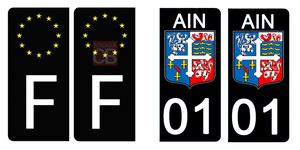 Set de 4 stickers NOIR pour plaque d'immatriculation, 01 AIN