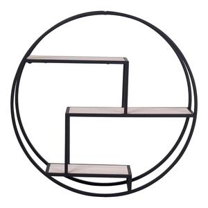 Leyde - etagère murale circulaire 3 plateaux acier noir et bois massif
