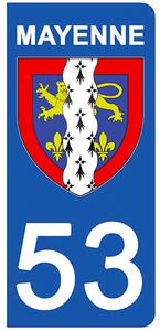 2 stickers pour plaque d'immatriculation Auto, 53 blason de Mayenne
