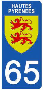 2 stickers pour plaque d'immatriculation Auto, 65 blason des Hautes Pyrénées