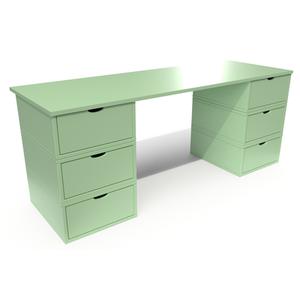 Bureau long en bois 6 tiroirs Cube Vert Pastel
