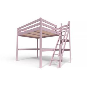 Lit Mezzanine bois avec escalier de meunier Sylvia 160x200 Violet Pastel