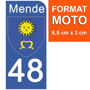 1 sticker pour plaque d'immatriculation MOTO, 48 MENDE, LOZERE