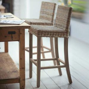 Tabouret de bar en teck et rotin tressé Bembridge
