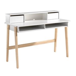 BODHI WHITE - Bureau 2 Tiroirs + Niches Blanc et Bois