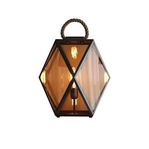 MUSE LANTERN OUTDOOR-Lampe à poser d'extérieur avec fil anse en cuir tressé H40cm Orange