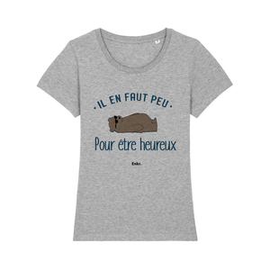 T-shirt Femme - Il En Faut Peu Pour Être Heureux - Gris Chiné - Taille XL