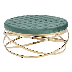 LOFNA - Table Basse Plateau Capitonné Vert et Piétement Doré