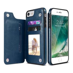 Coque iPhone portefeuille à rabat en cuir non-animal - Bleu / iPhone X