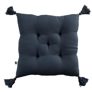 OUREA - Coussin Capitonné 40x40cm avec Pompons Gaze de Coton Minuit