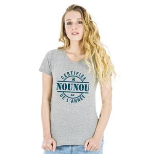 T-shirt Femme - Certifiée Nounou De L'année - Gris Chiné - Taille XXL
