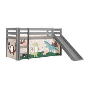 SLEEPY - Lit Mi-Haut Tobogan Laqué Gris 90x200cm Housse Dino