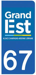 2 stickers pour plaque d'immatriculation Auto, 67 Bas Rhin