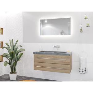 Damo décor chêne avec vasque granit G654, 100cm sans pré-perçage & miroir à LED