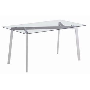 Table Repas 150 cm Plateau Verre Pieds Metal Gris