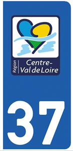 2 stickers pour plaque d'immatriculation Auto, 37 Indre et Loire