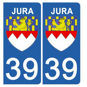 2 stickers pour plaque d'immatriculation Auto, 39 blason du Jura
