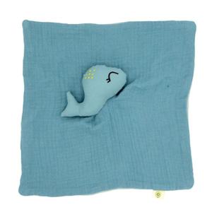 Doudou Plat Lange Coton Bio Baleine aPunt Barcelona 30cm - Doudou