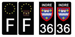 Set de 4 stickers NOIR pour plaque d'immatriculation, 36 INDRE
