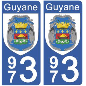 2 stickers pour plaque d'immatriculation Auto, 973 blason de la Guyane