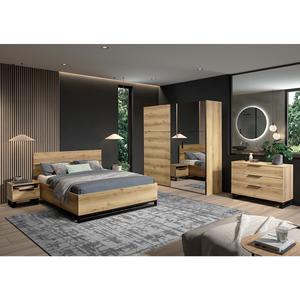 GAMMA - Chambre Lit 140x190 avec 2 Chevets Commode et Armoire Aspect Bois