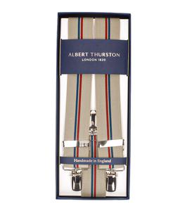 Albert Thurston - Bretelles Elastic Clip Beige à rayures bleu et rouge - Beige