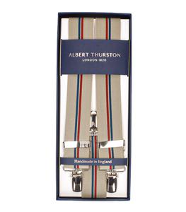 Albert Thurston - Bretelles Elastic Clip Beige à rayures bleu et rouge - Beige