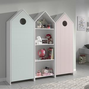 HAVRE - Pack Bibliothèque + 2 Armoires Rose et Verte