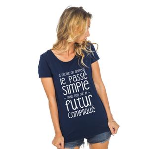 T-shirt Femme - A L'école On Apprend Le Passé Simple - Navy - Taille M