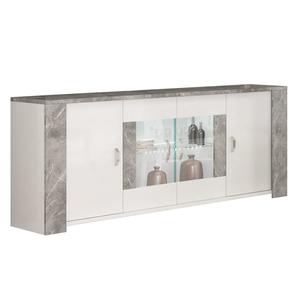 CHOPIN - Buffet 4 Portes Laqué Blanc et Effet Marbre Gris