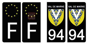 Set de 4 stickers NOIR pour plaque d'immatriculation, 94 VAL DE MARNE