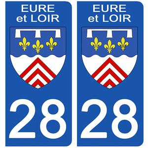 2 stickers pour plaque d'immatriculation Auto, 28 blason de l'Eure et Loir
