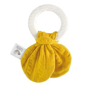 Hochet Teether Anneau de dentition Coton bio Jaune & Caoutchouc