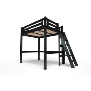 Lit Mezzanine adulte 160x200 bois + échelle hauteur réglable Alpage - Noir