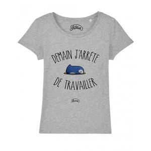 T-shirt Femme - Demain J'arrete De Travailler - Gris Chine - Taille M