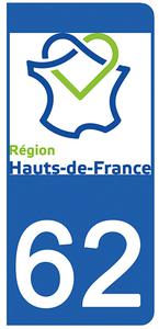 2 stickers pour plaque d'immatriculation Auto, 62 Pas de Calais