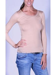 LISANZA - Top manches longues col rond dentelle peau SOIE