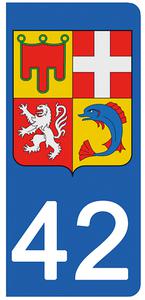 2 stickers pour plaque d'immatriculation Auto, 42 Loire