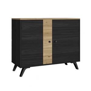 NAIPA - Buffet 2 Portes Effet Chêne Noir et Naturel